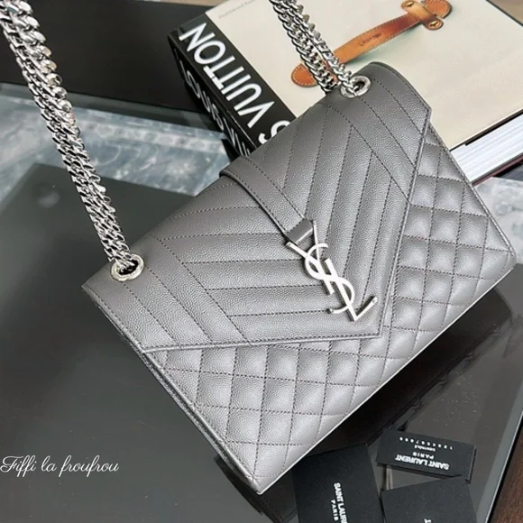 Authentic Yves Saint Laurent Gray envelope medium Bag - Picture 7 of 14